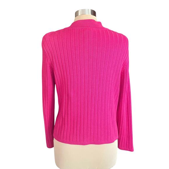 Talbots Fuchsia Pink Full Zip Sweater Cardigan Size SMALL Ribbed Knit Heavy Knit - Picture 4 of 8